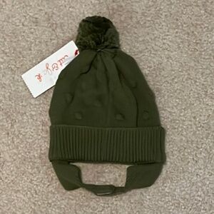 NWT newborn Pom Pom beanie, Cat & Jack, dark olive, unisex, 0-6 months